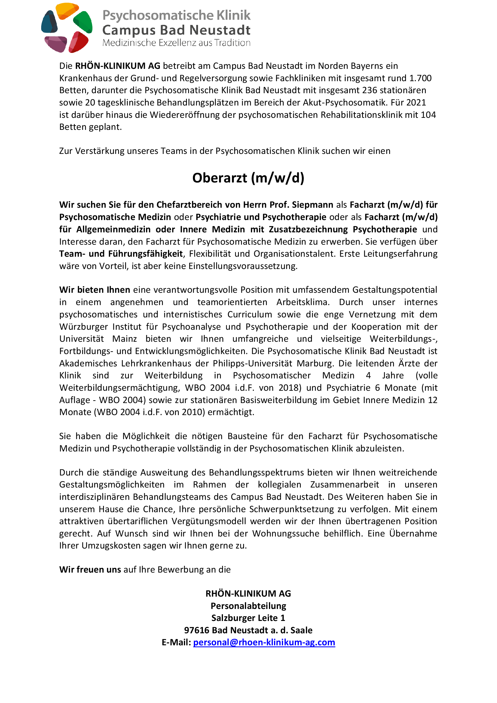 Psychosomatische Klinik Bad Neustadt Oberarzt 6 2021